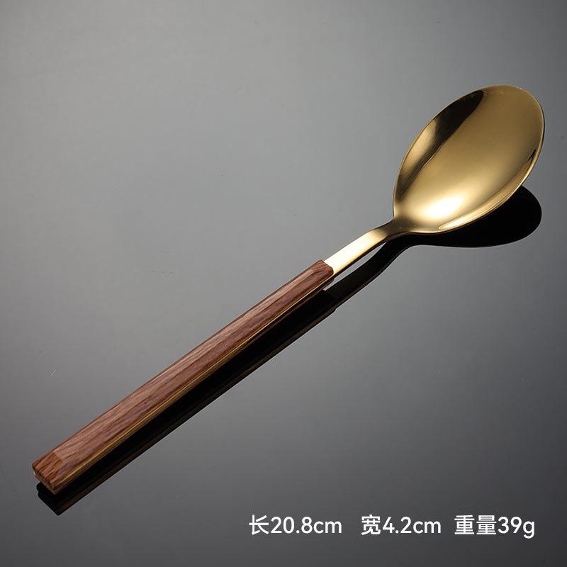 Nerezová ocel 430 rukojeť s imitací dřeva, západní příbory, pětidílná sada nožů, vidliček a lžic