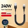 6A Dual Type-C Fast Charging Spring Cable, PD Compatible, for Apple & Huawei Phones, Retractable Design.