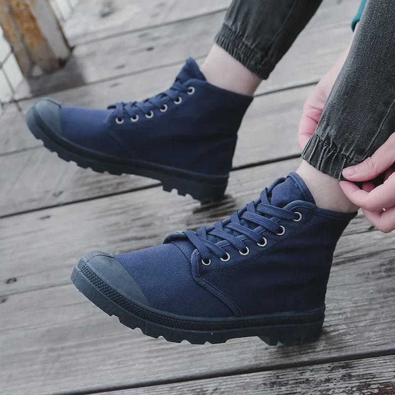 Pánské plátěné turistické boty s vysokým svrškem v korejském stylu - Trendy, ležérní, jednodílný design jazyka