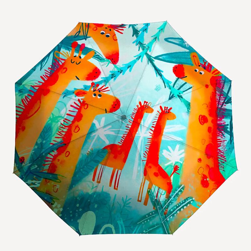 

1pc Giraffe Forest Automatic Open/Close Umbrella with Folding feature Compact Travel Umbrella, Lightweight design, for Commuting001