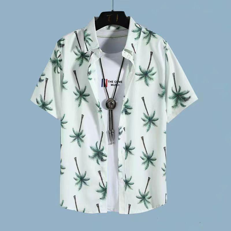 Set Coordinato da Uomo Casual a Maniche Corte Floreale Hawaiano ad Asciugatura Rapida e Pantaloncini da Spiaggia