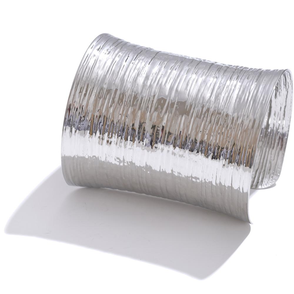 Yhpup Statement Stainless Steel Big Wide Bracelet Bangle Waterproof Texture Metal Exaggerated Attractive Jewelry PVD Plated