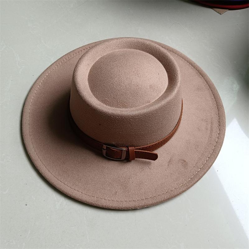 2026 Fedora Hat Winter Round Convex Flat Top Belt Accessories Rose Red Felt Jazz Hat for Men and Women Fedora Gorras