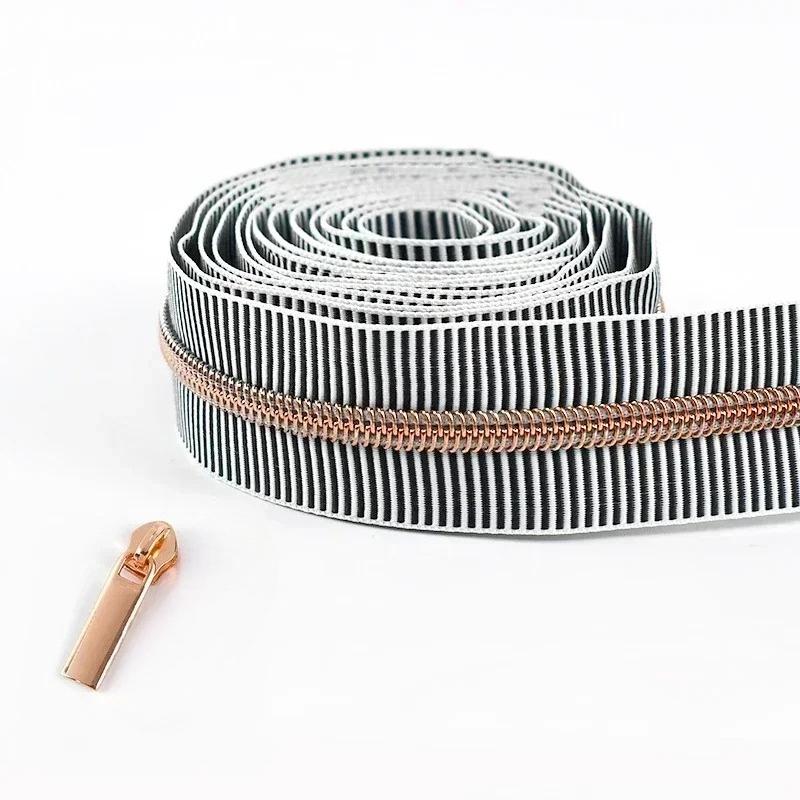 2-5Meters 5# Meetee Striped Nylon Zippers Tape for Sewing Plastic Roll Coil Zip By The Meter Zipper Closure Garment Accessories