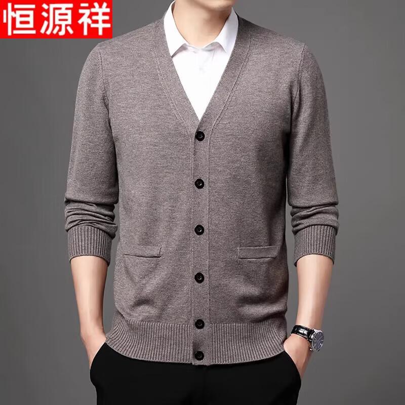 Hengyuanxiang Men's V-Neck Thick Knitted Cardigan Sweater