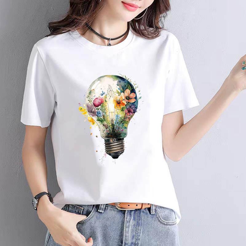 ATrendy Fashionable New Women's Commuter Instagram Summer Printed Base Layer T-shirt Short-sleeved Round Neck  polyester fabric