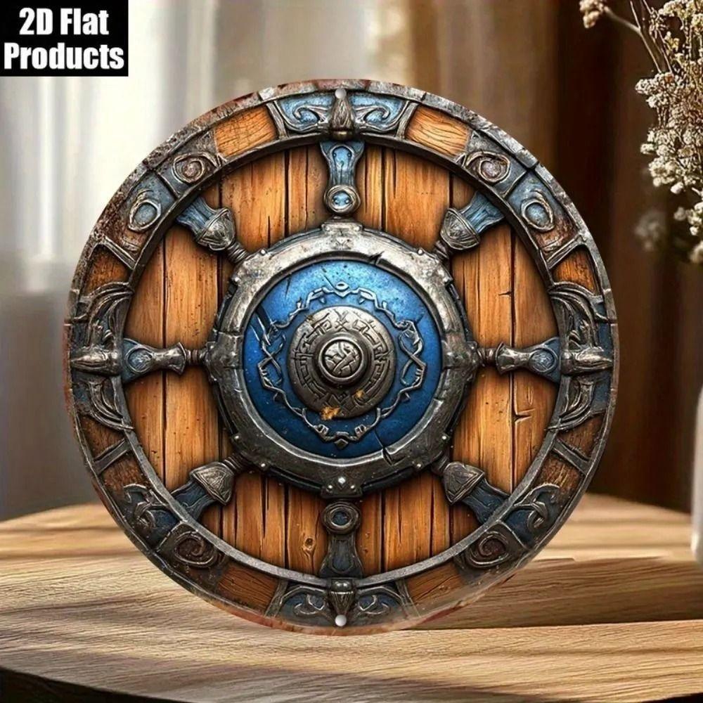 Round Metal Poster, Retro Embossed Viking Shields, Home & Garage Decor