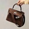 Autumn and Winter New Coffee Wide Shoulder Strap Kelly Bag Women's Large-capacity Versatile Handbag High-end Single Shoulder Messenger Bag