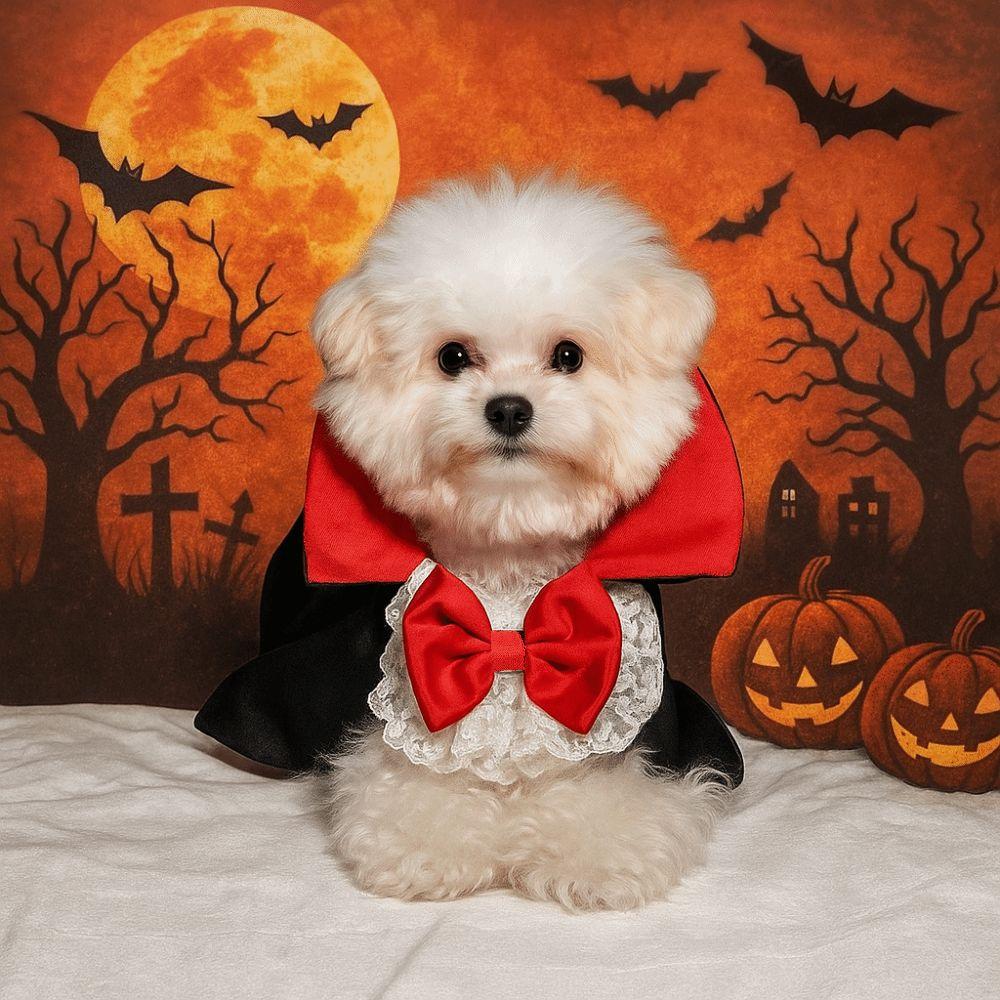 Cool Bow Tie Halloween Pet Costume Lace Stand-collar Small Dog Cape Outfits Easy To Wear Cat Cosplay Cloak Cat