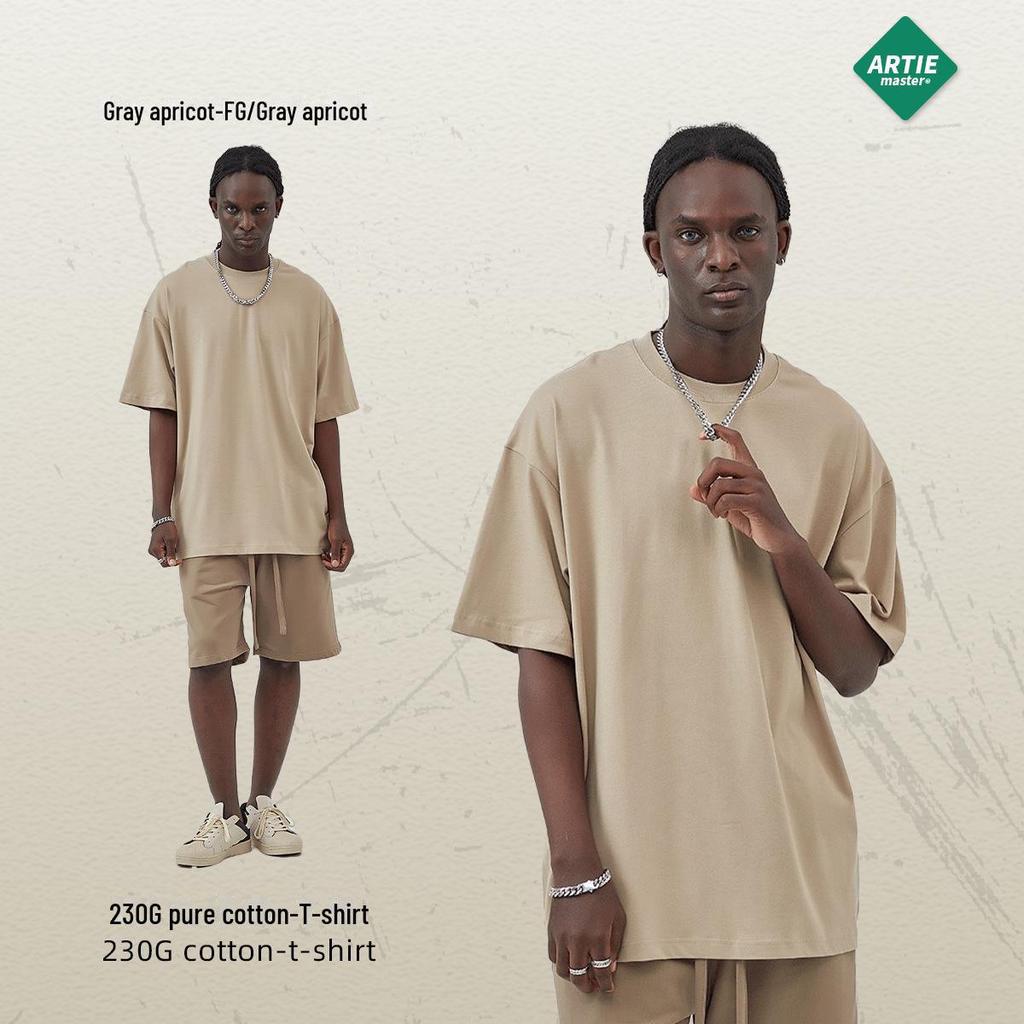 ARTIE Übergröße Herren T-Shirt, 230 g Doppelgarn-Baumwolle, einfarbig, lockeres Design