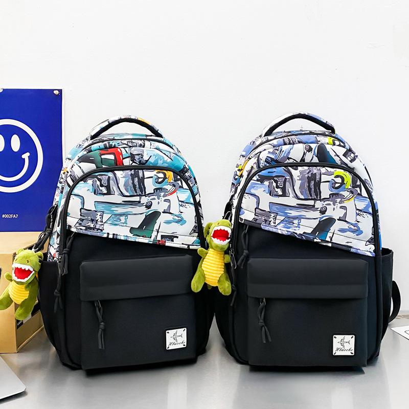 Schoolbag Japanese simple canvas schoolbag male Korean version fashion trend street junior high school high school college student backpack