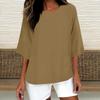 Women's Fashion Solid Color Casual T-Shirt Seven Sleeve Round Neck Cotton Top