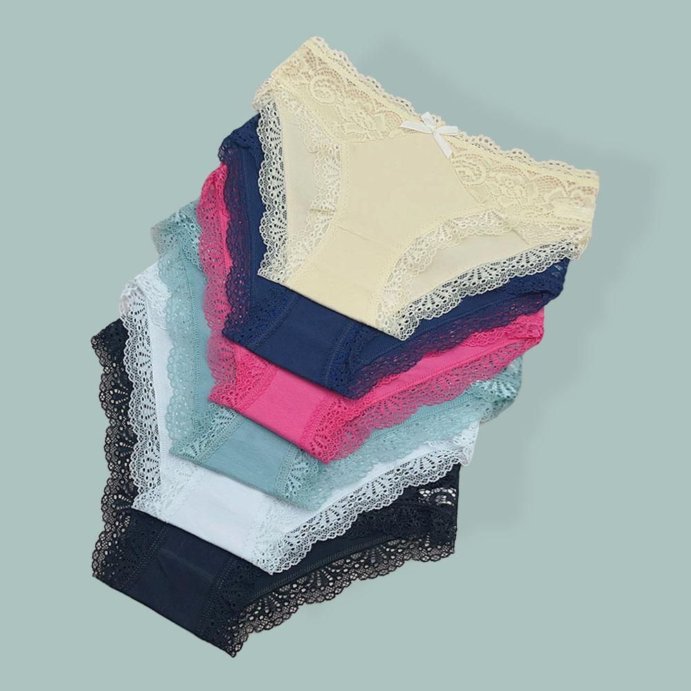 Moonflame 5 Pcs Underwear Girls Low Rise Cotton Briefs Sexy Lace Women's Panties
