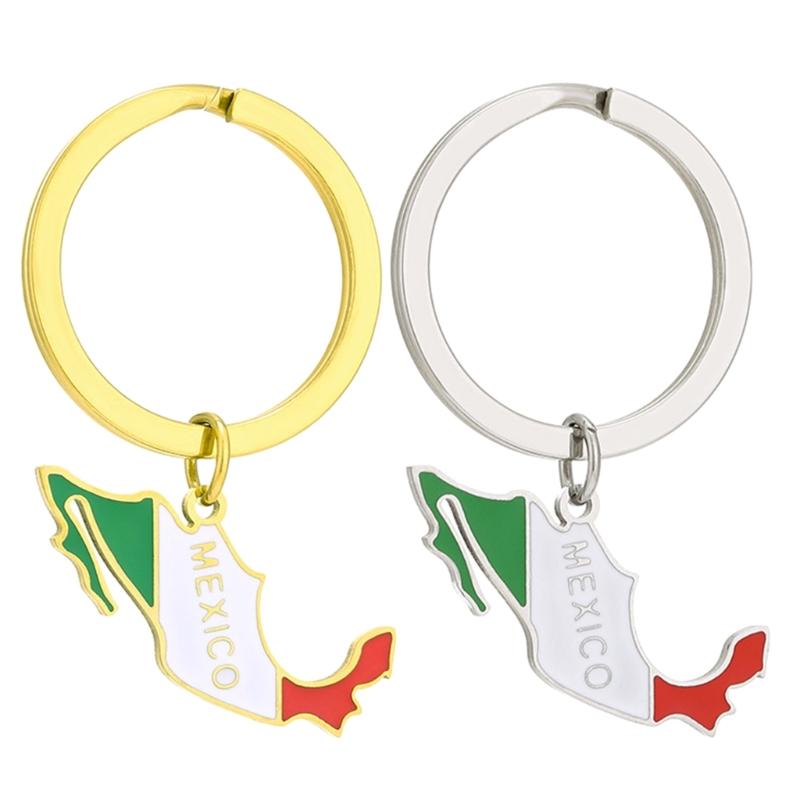 Mexico Map Flag Keychain Stainless steel Map Charm Keyring Remembrances Jewelry