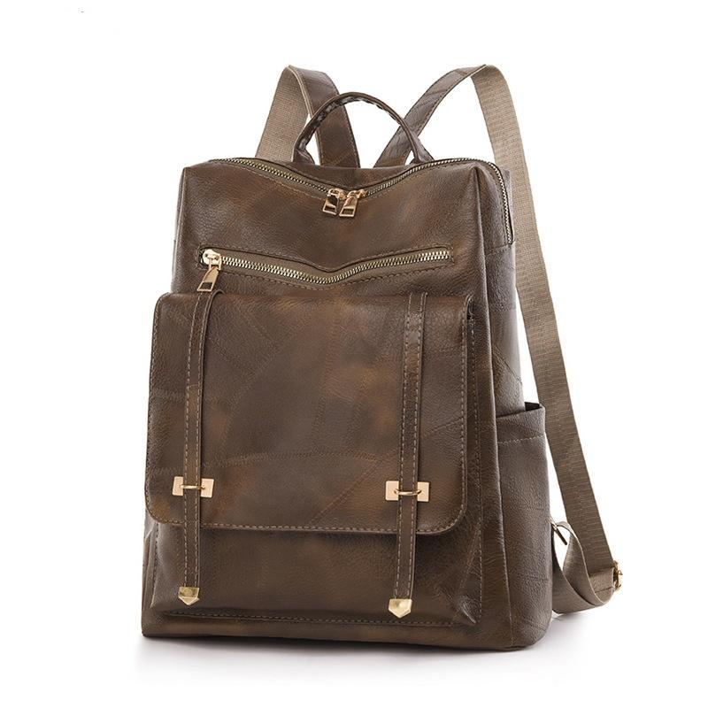 Modischer weicher Rucksack Damen Mehrere Reißverschlusstaschen Einfarbig Vielseitig Täglich Lässig Geräumiger Rucksack Reise