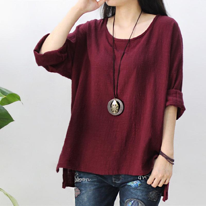 Women's Casual Vintage Cotton Linen Loose Long Sleeve Shirt For Effortless Style