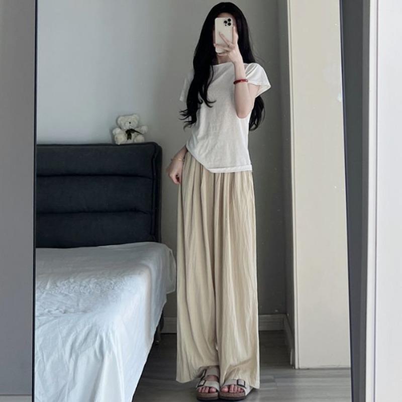 Warm Season and Summertime New High Waist Drape Straight Casual Pants Wide Leg Trousers