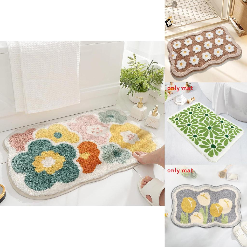 Sweet Flower Pattern Plush Absorbent Floor Mat Carpet For Home Use