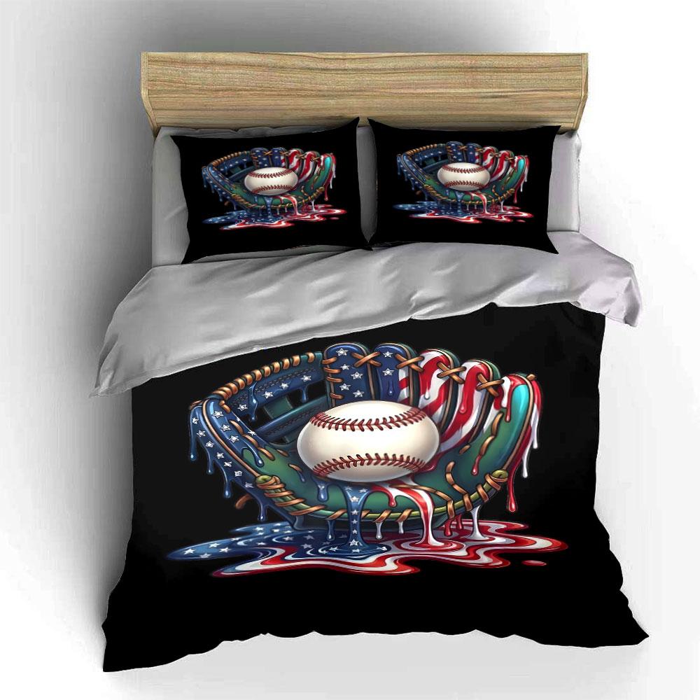 Baseball, glove, flag pattern. Bedding sets Duvet cover sets Duvet covers Pillowcases(1*Duvet Cover 2*Pillowcases without duvet insert)
