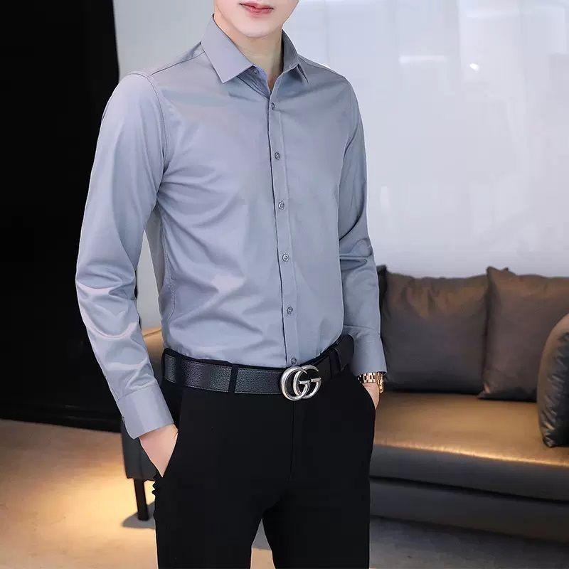Long-sleeved Men's Solid Shirt Business Temperament Lined Free Ironing Shirt