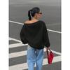 Women S Loose Off Shoulder Solid Color Pullover Sweatshirt