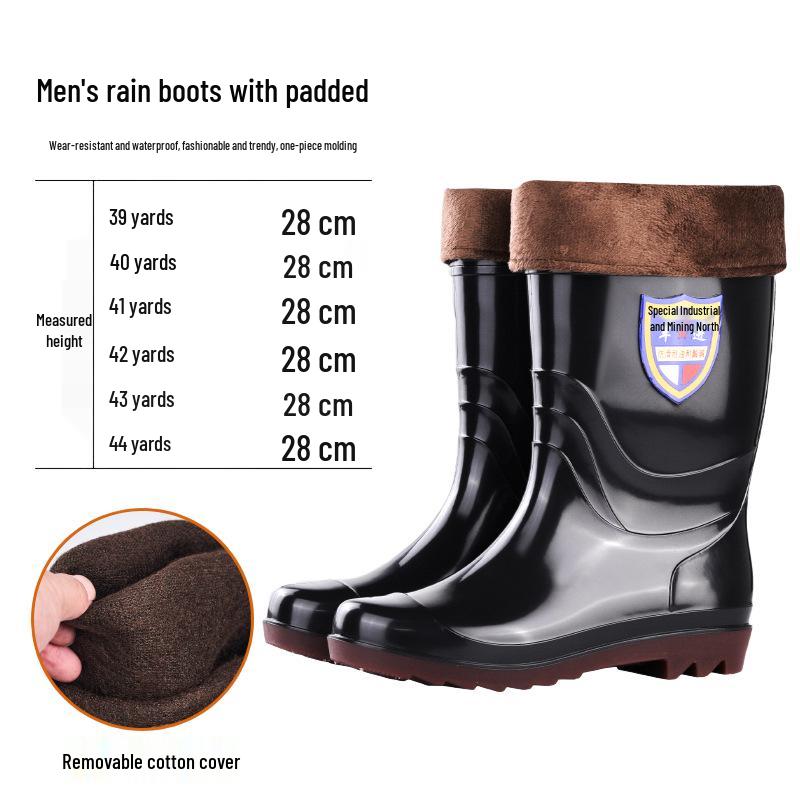 Herren Winter Mid-Calf Baumwollgefütterte Regenstiefel mit Fleece-Futter und runder Zehenpartie für den Küchengebrauch