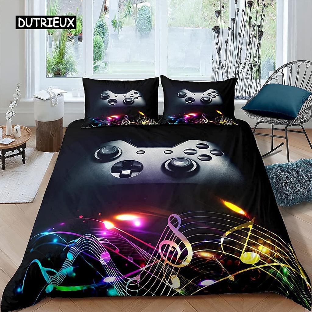 Gaming Bedding Set Game Bed Cover 135 for Adults Kids Soft Microfiber Modern Gamepad Duvet Cover Decorative with Pillowcase