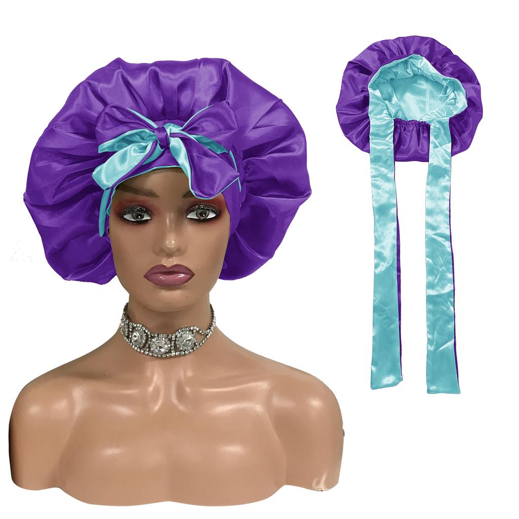 High Quality Personalized LOGO Hair Bonnets with Satin Head Wraps Custom Silk Sleep Tie Bonnet