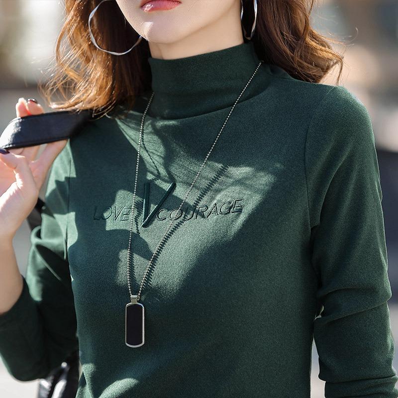 Women's 3XL Top Black German Velvet Turtleneck Plus Velvet Bottoming Shirt Autumn and Winter Versatile Thickened Long-sleeved T-shirt
