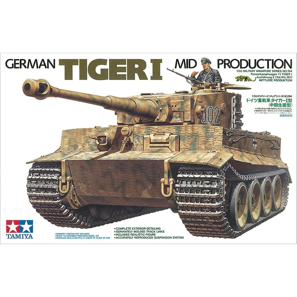 Tamiya 1/35 Military Miniature Series No. 194 German Army Heavy Tank Tiger I Mid-Production Plast...