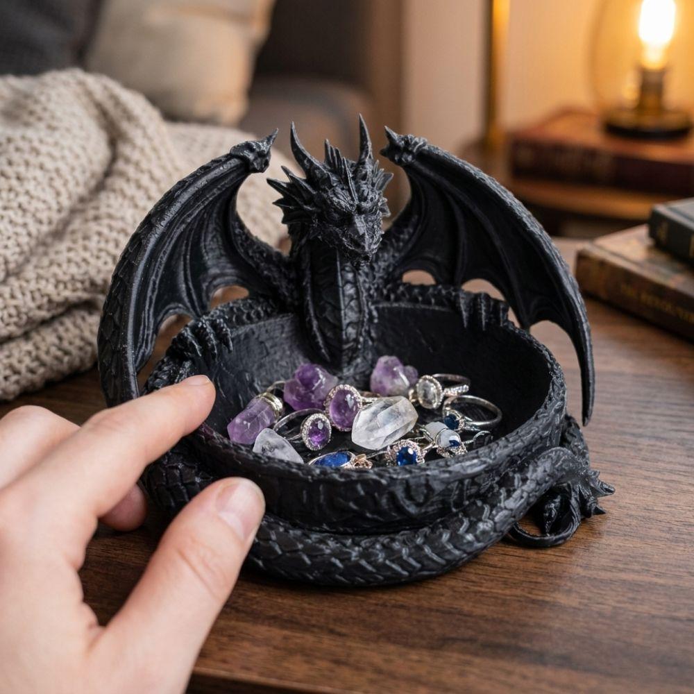 3D Printing Dragon Shaped Jewelry Tray Dark Style Key Coin Storage Holder Home Decor