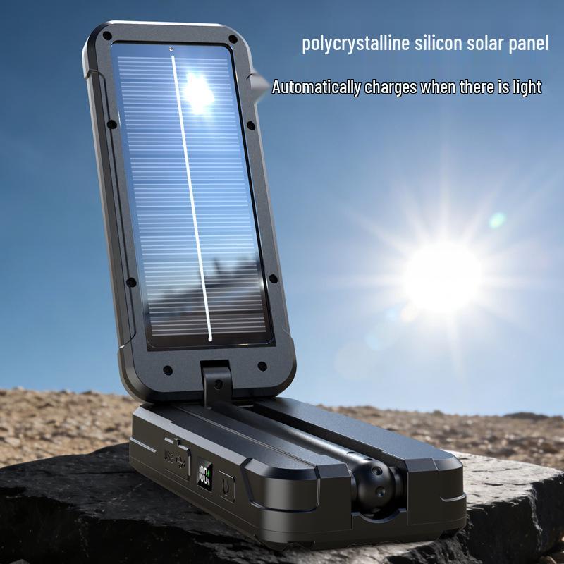 Rechargeable Solar-Powered Portable Work & Camping Light with Emergency Spotlight.