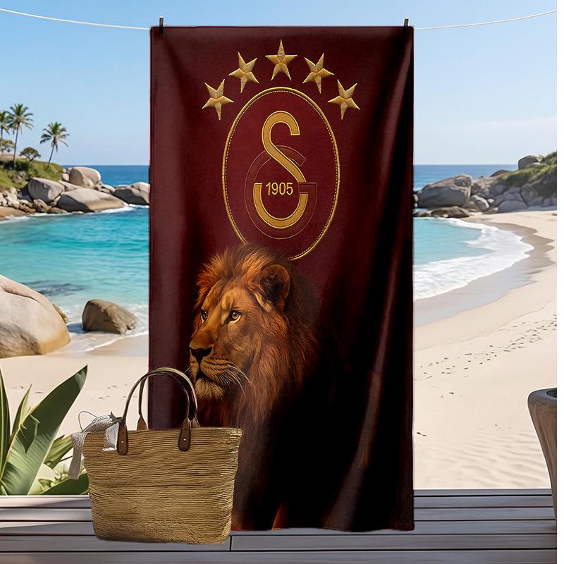 Galatasaray Fußball Aufdruck Strandtuch Schnelltrocknend Weiches Handtuch Tragbare Große Rechteckige Stranddecke für Reisen Schwimmbad