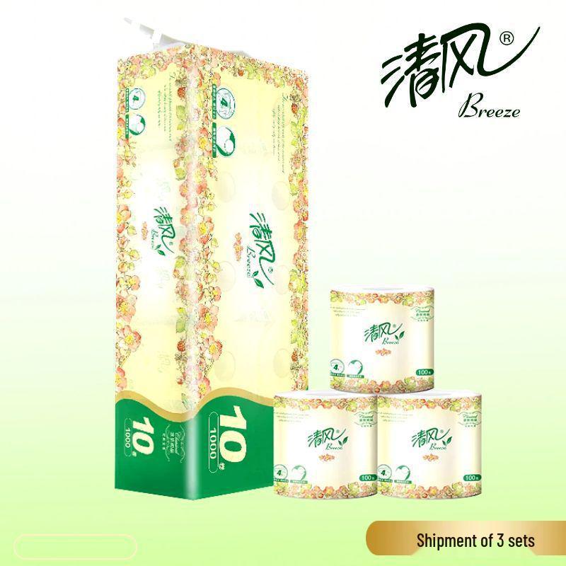 Qingfeng 4-Ply Core-Wound European Courtyard Toilet Paper, Large Roll, 1000g Napkin Paper for Household Use.