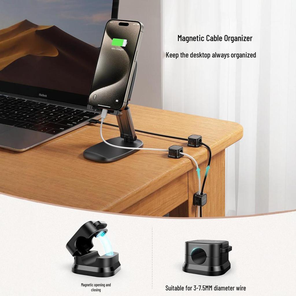 Magnetic Mouse & Keyboard Cable Organizer: Self-Adhesive, Trace-Free Desktop Winder