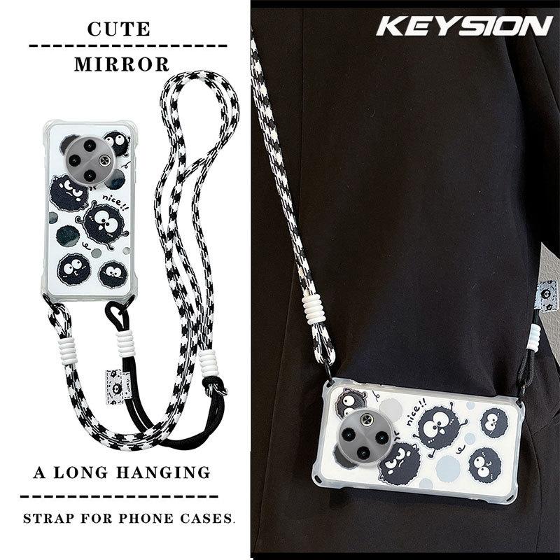 KEYSION Crossbody Strap Phone Case for TECNO Spark 30C Shockproof Cute Cartoon Long Lanyard Mirror Shockproof Cover for Tecno Spark 30C 4G