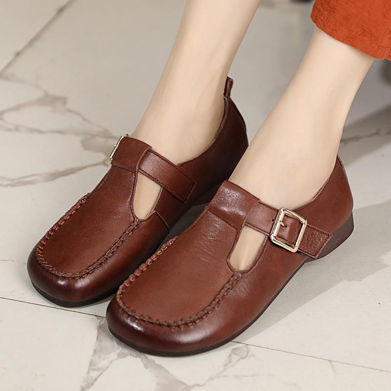Fashion GKTINOO 100% Genuine Leather Shoes Woman Flat Shoes Loafers Large Size 43 Spring Autumn Shoes Comfort Soft Sole Flats Shoes
