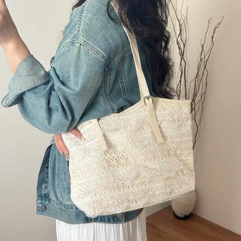 Lace Mesh Tote Bag Spring and Summer Leisure Vacation Fairy Underarm Shoulder Bag Niche Women's Bag Large Capacity Commuter Bag