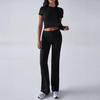 2025 Women's European & American Solid Color Round Neck Casual Fashion Set - Short Sleeve Top & Long Pants for Spring/Summer