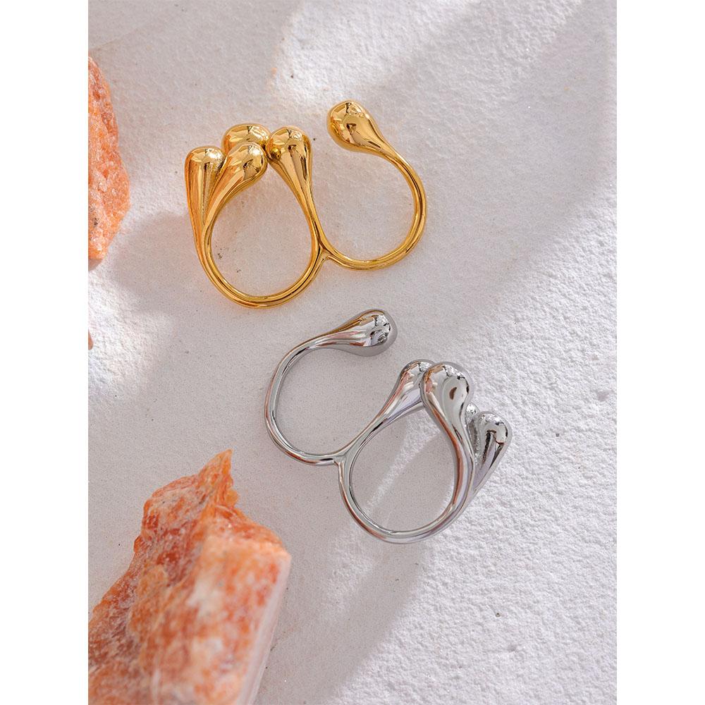 Yhpup Stainless Steel Creative Individualistic Fashionable Ring Waterproof Gold Silver Color Texture Jewelry for Women Gift