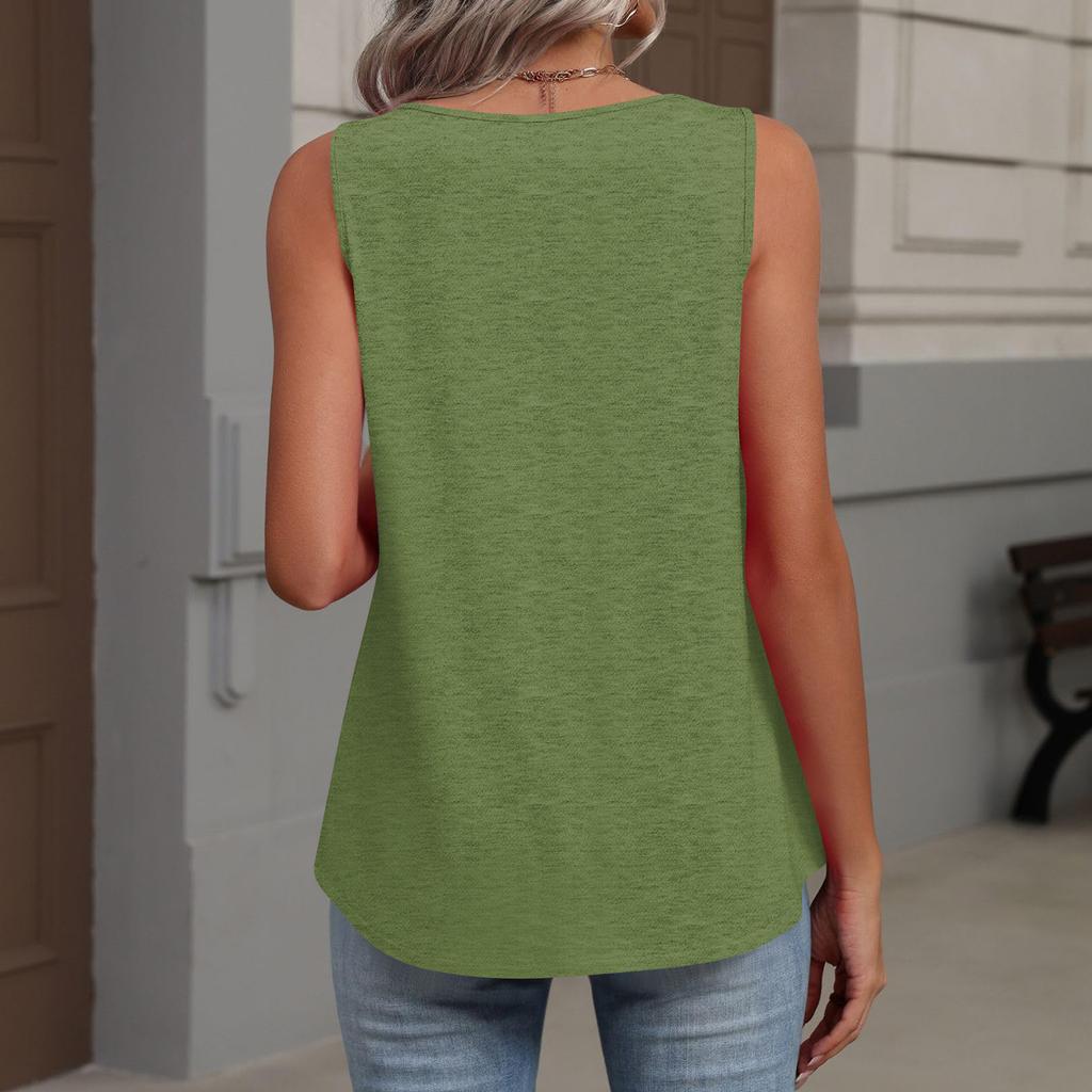 Damskie Top bez rękawów Luźne Top z dekoltem V Plisowane Koszulki Podstawowe T-shirty