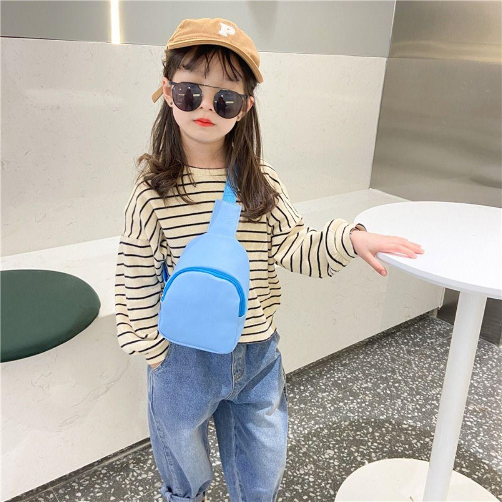 Trendy Solid Color Children's Chest Bag Nylon Casual Crossbody Shoulder Bag Waist Storage Pouch Travel