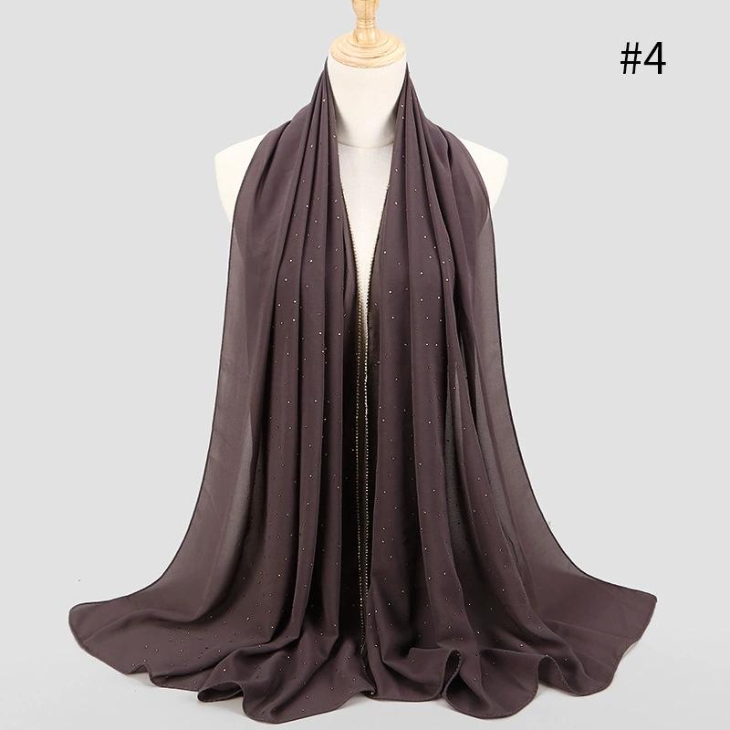 Hot Malaysian Indonesian Pearl Chiffon Stone Edge Turban Spring and Summer Long Women's Hijab Scarf 70x180cm