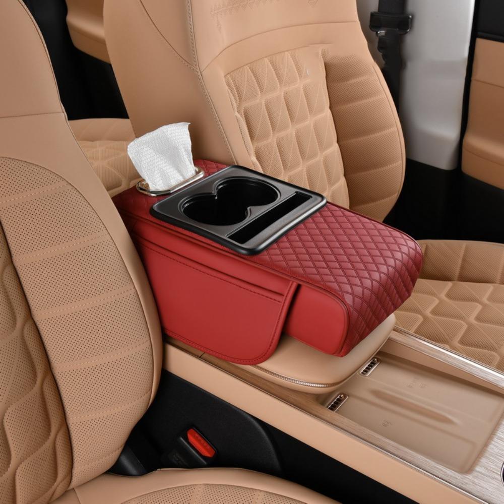 PU Leather Center Console Armrest Cushion Height Increasing Cup Holder Portable Armrest Pad