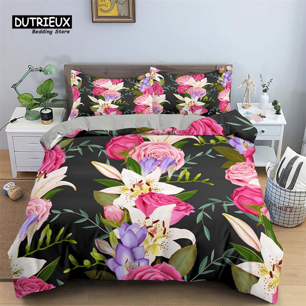 

Романтический цветочный пододеяльник с розами, комплект постельного белья из микрофибры, покрывало King для девочек, женщин, свадебный декор на День святого Валентина EU single(135x200cm)