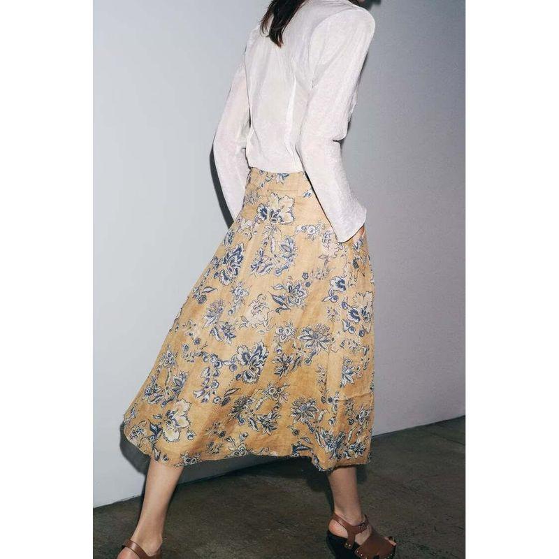 Zbzr Spring New Women Clothes Western Style Fashion Temperament Ramie Flower Print Skirt 8293020 715