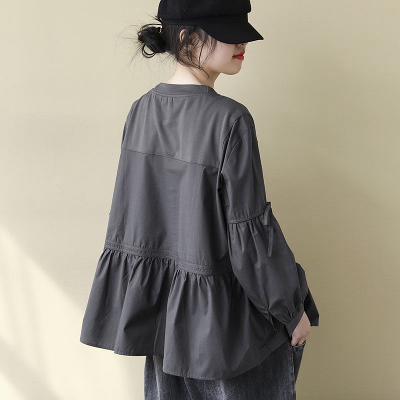 Women's Stitching T-shirt Western Style Age-reducing Lace-up Doll Shirt Top