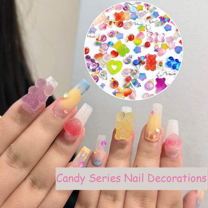 Colorful Candy Mixed Series Nail Art Charms Painted Lollipops Fudge Hearts Beas Nail Decorations Accessories for Manicure DIY
