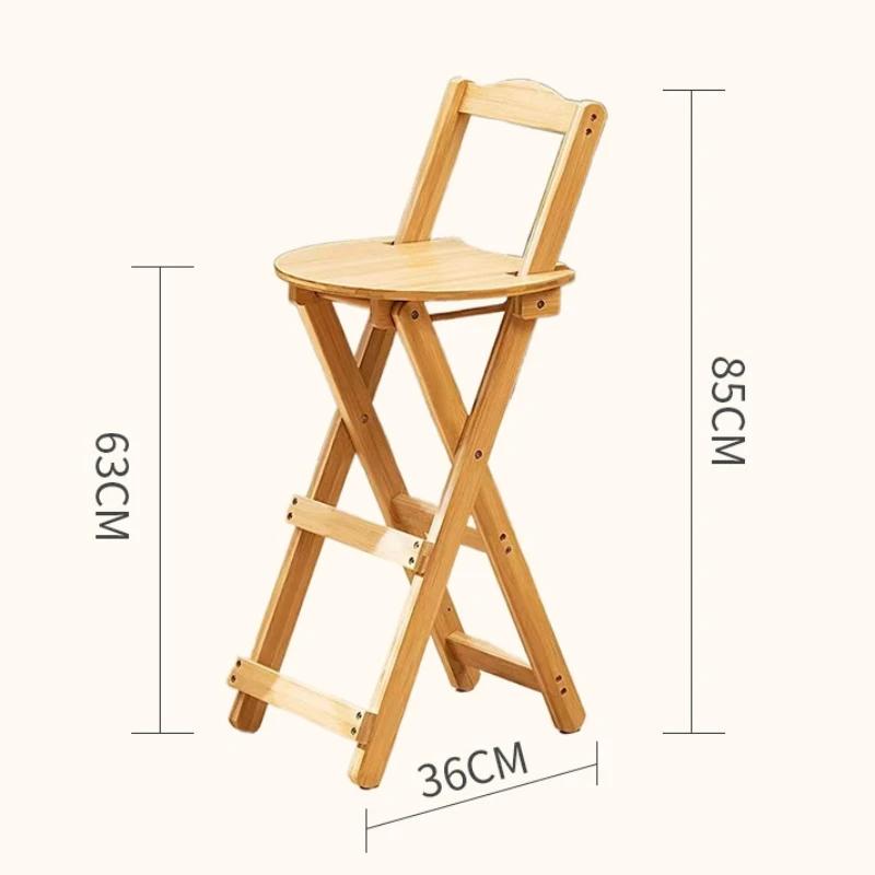 Solid Wood Simple Foldable High Stool Bar Chair Solid Wood Backrest Home Living Room Coffee Shop Portable Stool