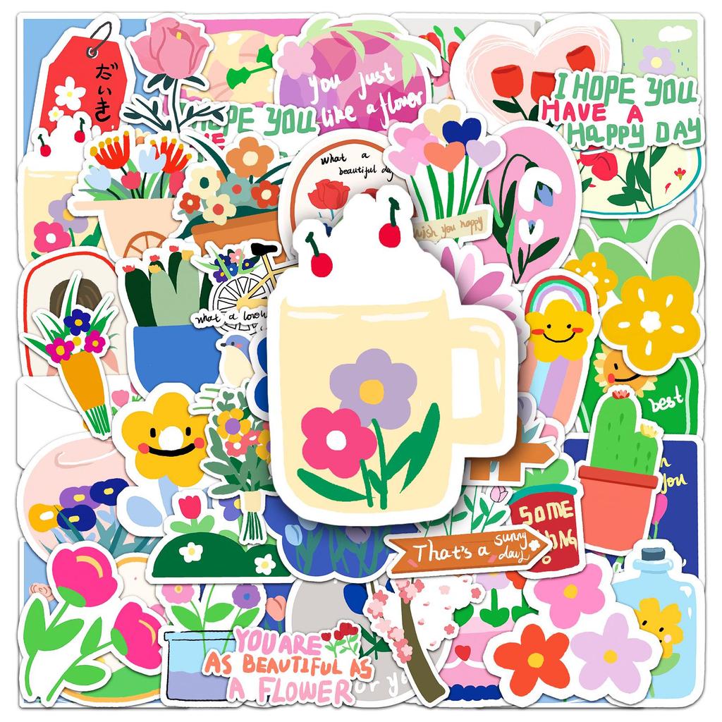 50 Sheets of Cute Cartoon Flower and Plant Stickers for DIY Laptop Notebook Planner